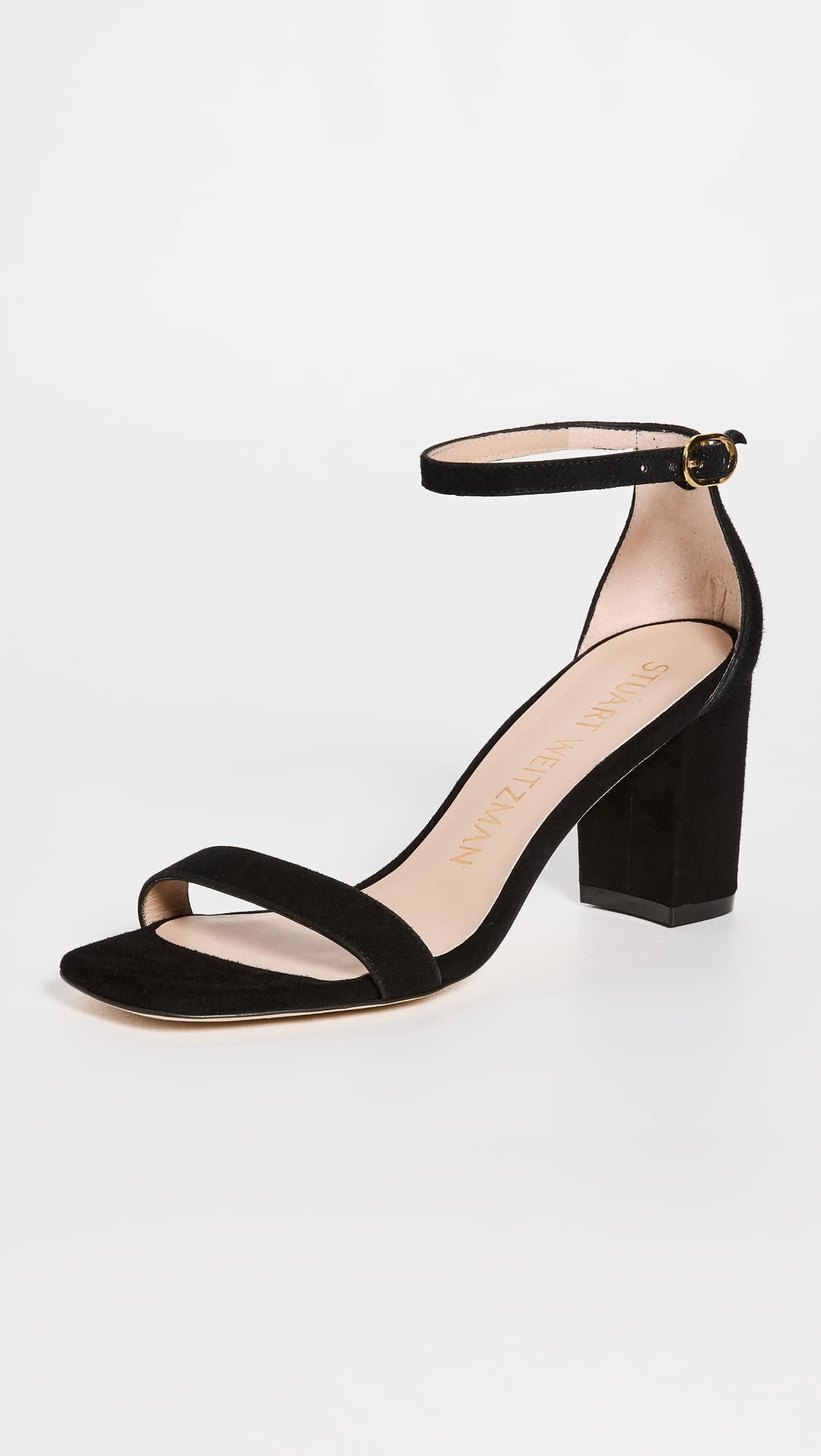 Stuart Weitzman Women's 75mm Nudist Curve Block Sandals, Black, 6.5 Medium US