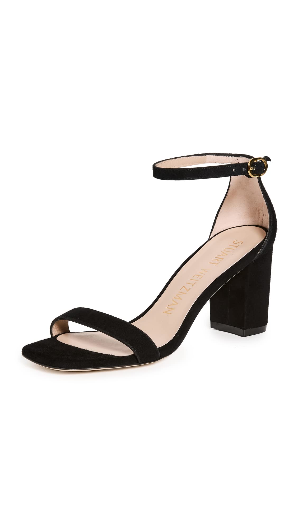 Stuart Weitzman Women's 75mm Nudist Curve Block Sandals, Black, 6.5 Medium US