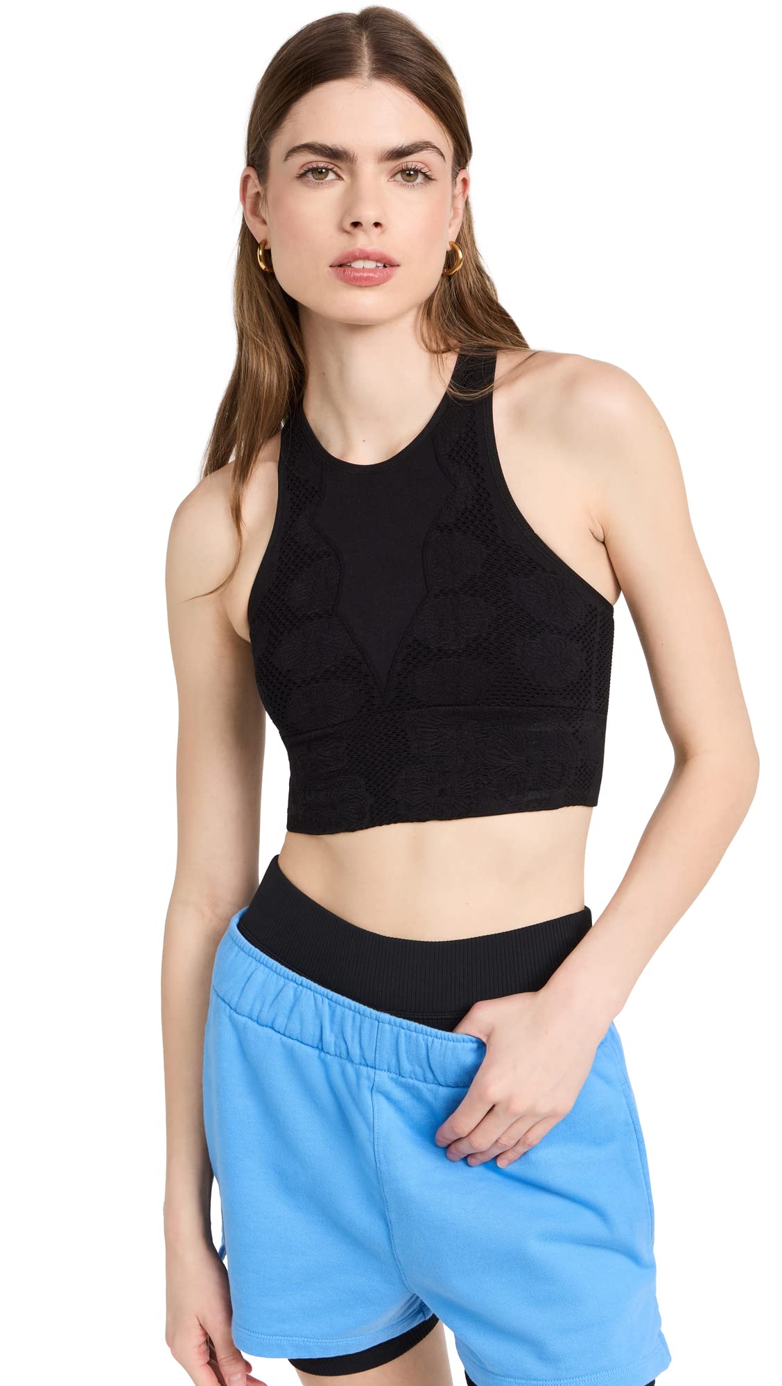 Free People Women's Floral Every Single Time Tank, Black, S