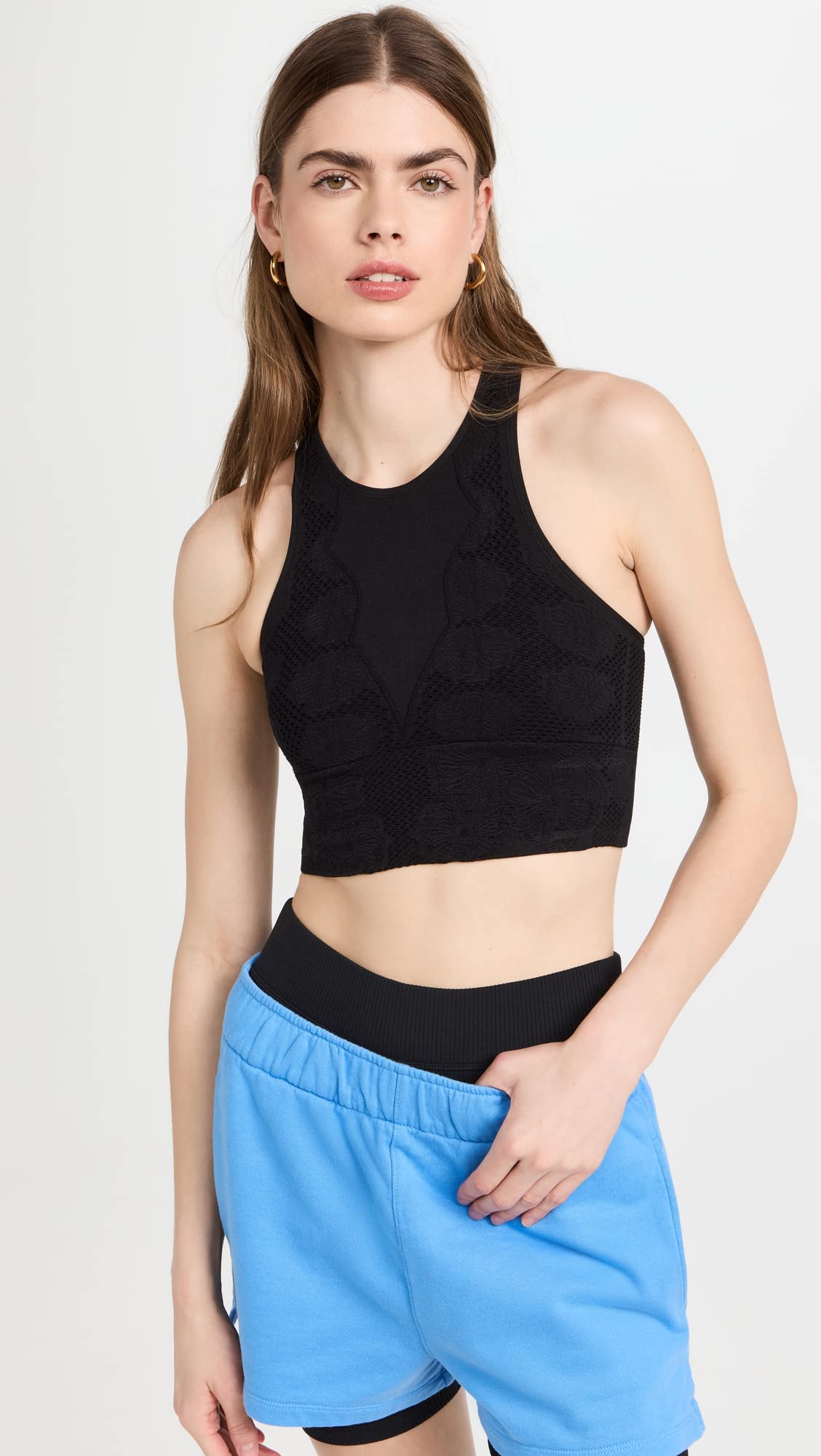 Free People Women's Floral Every Single Time Tank, Black, S