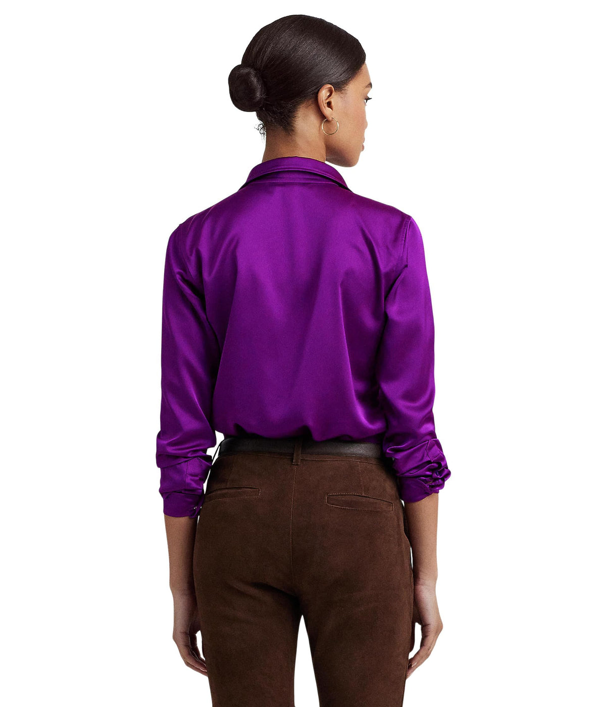 Lauren Ralph Lauren Women's Satin Charmeuse Shirt Purple Agate S