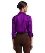 Lauren Ralph Lauren Women's Satin Charmeuse Shirt Purple Agate S