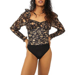 Free People Brunch Date Bodysuit Black Combo LG (Women's 12)