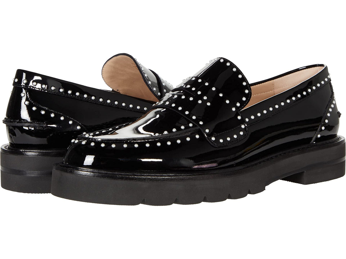 Stuart Weitzman Womens Parker Lift Mini Pearl Loafer Black 8 M