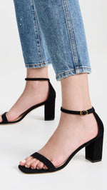 Stuart Weitzman Women's 75mm Nudist Curve Block Sandals, Black, 6.5 Medium US