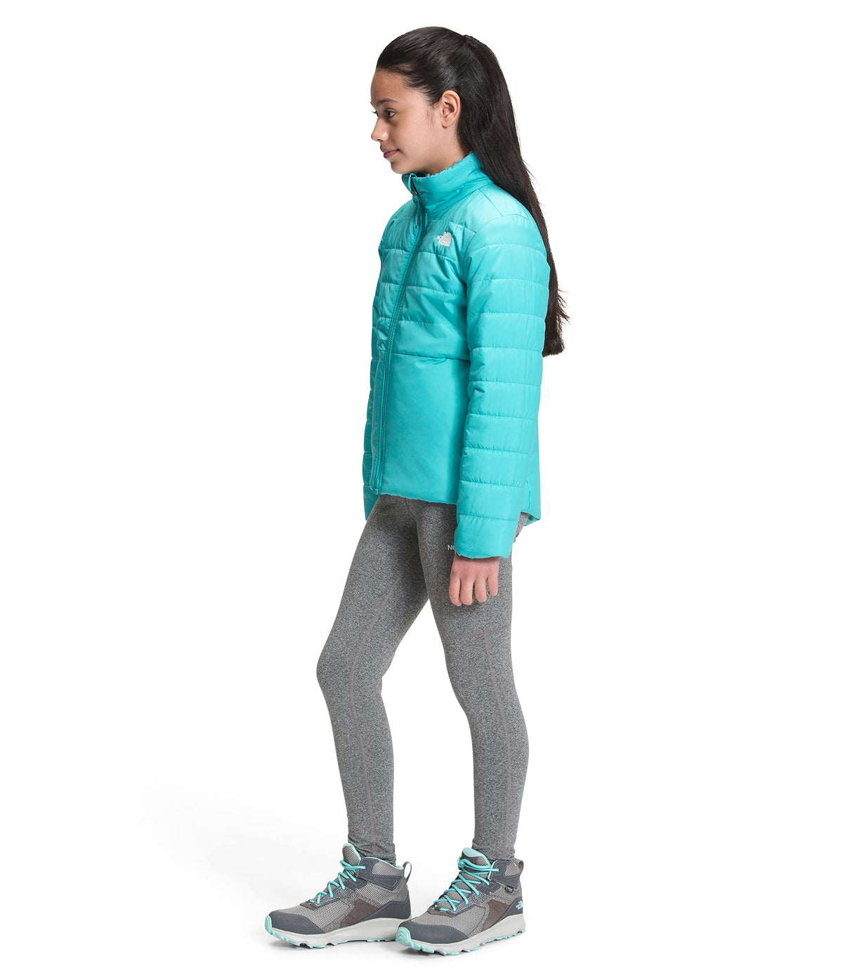 The North Face Girls' Reversible Mossbud Swirl Jacket, Transantarctic Blue, XL