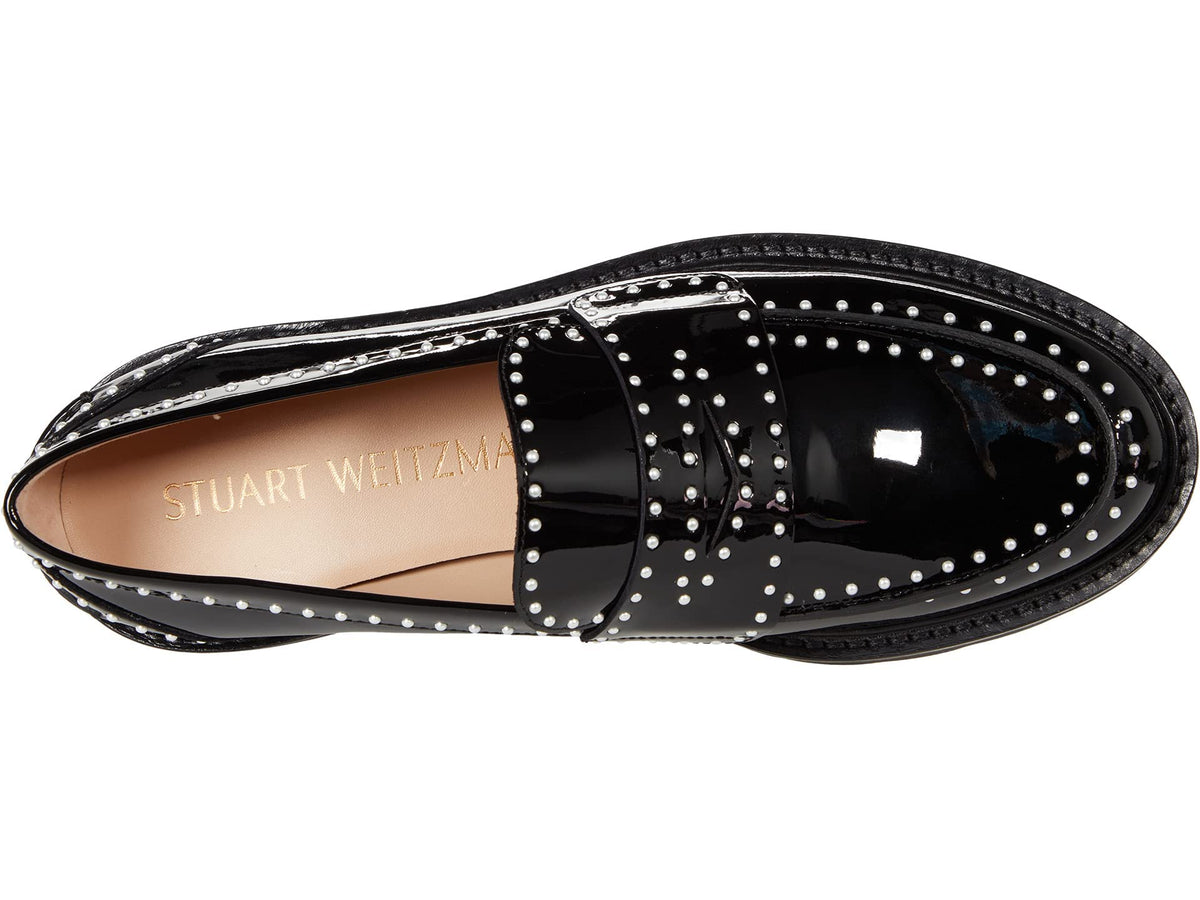 Stuart Weitzman Womens Parker Lift Mini Pearl Loafer Black 8 M