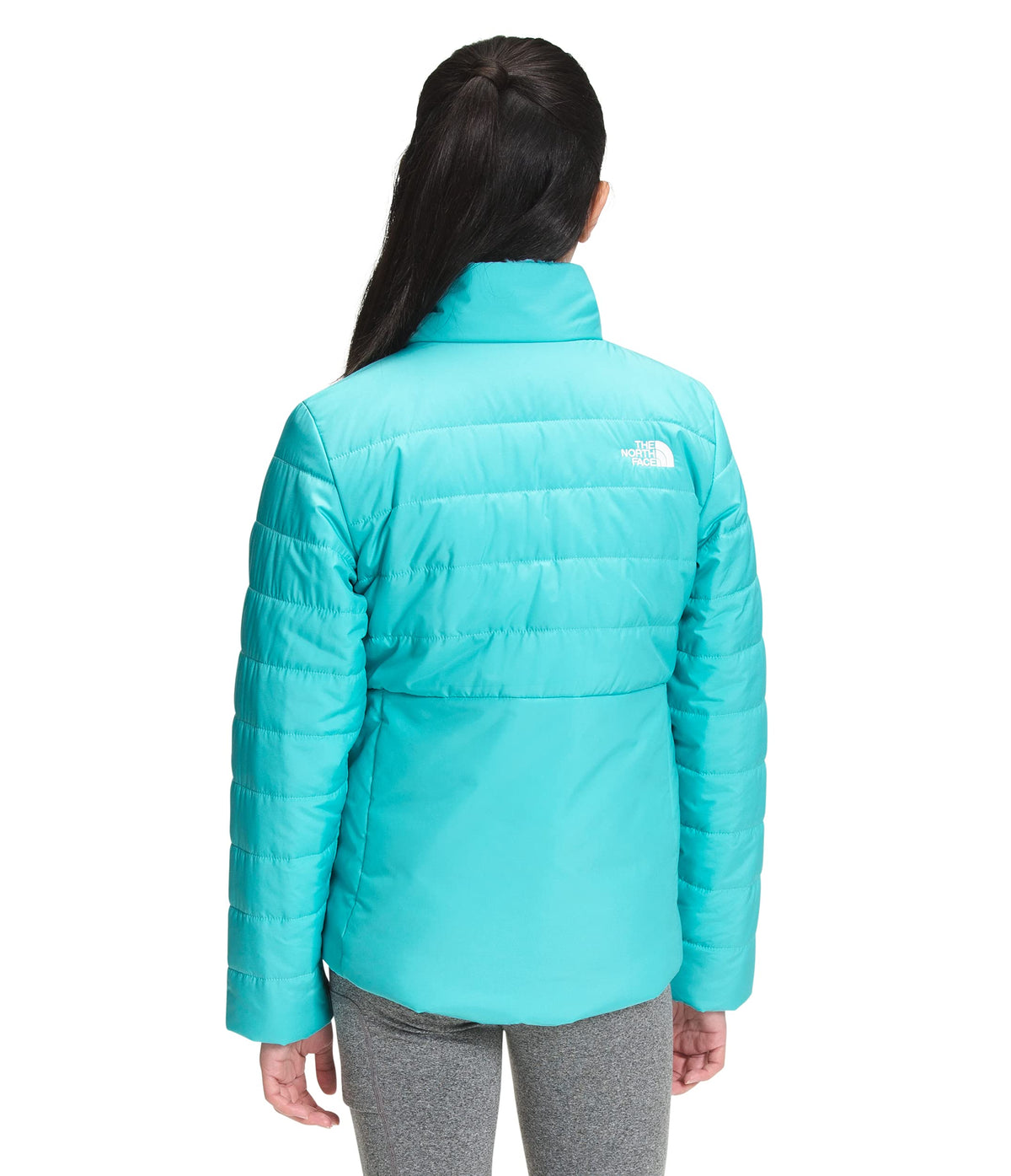 The North Face Girls' Reversible Mossbud Swirl Jacket, Transantarctic Blue, XL
