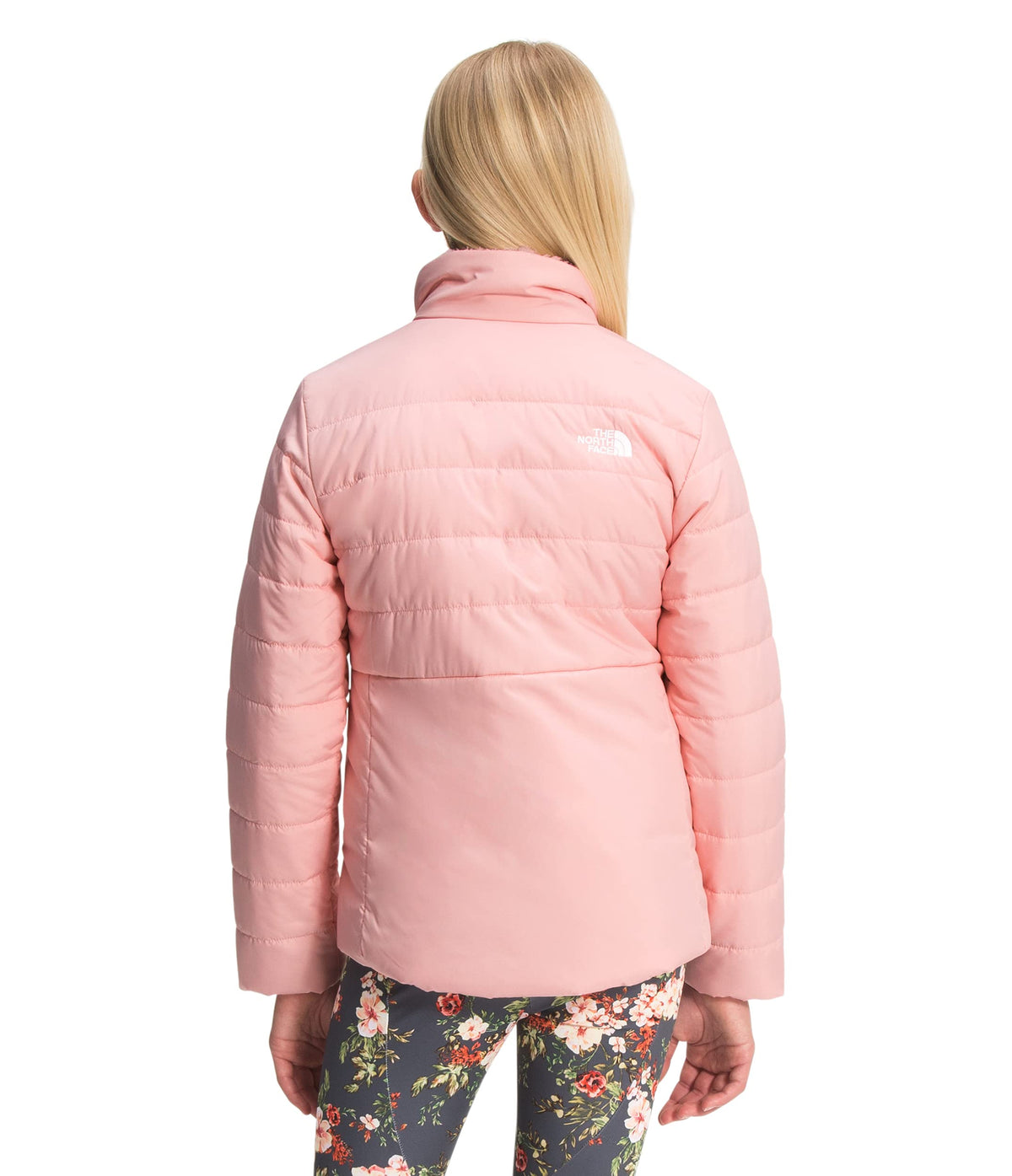 THE NORTH FACE Girls' Reversible Mossbud Swirl Jacket, Peach Pink, X-Large