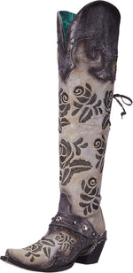 Corral Women's Rose Embroidery Western Boot Snip Toe White 7 M
