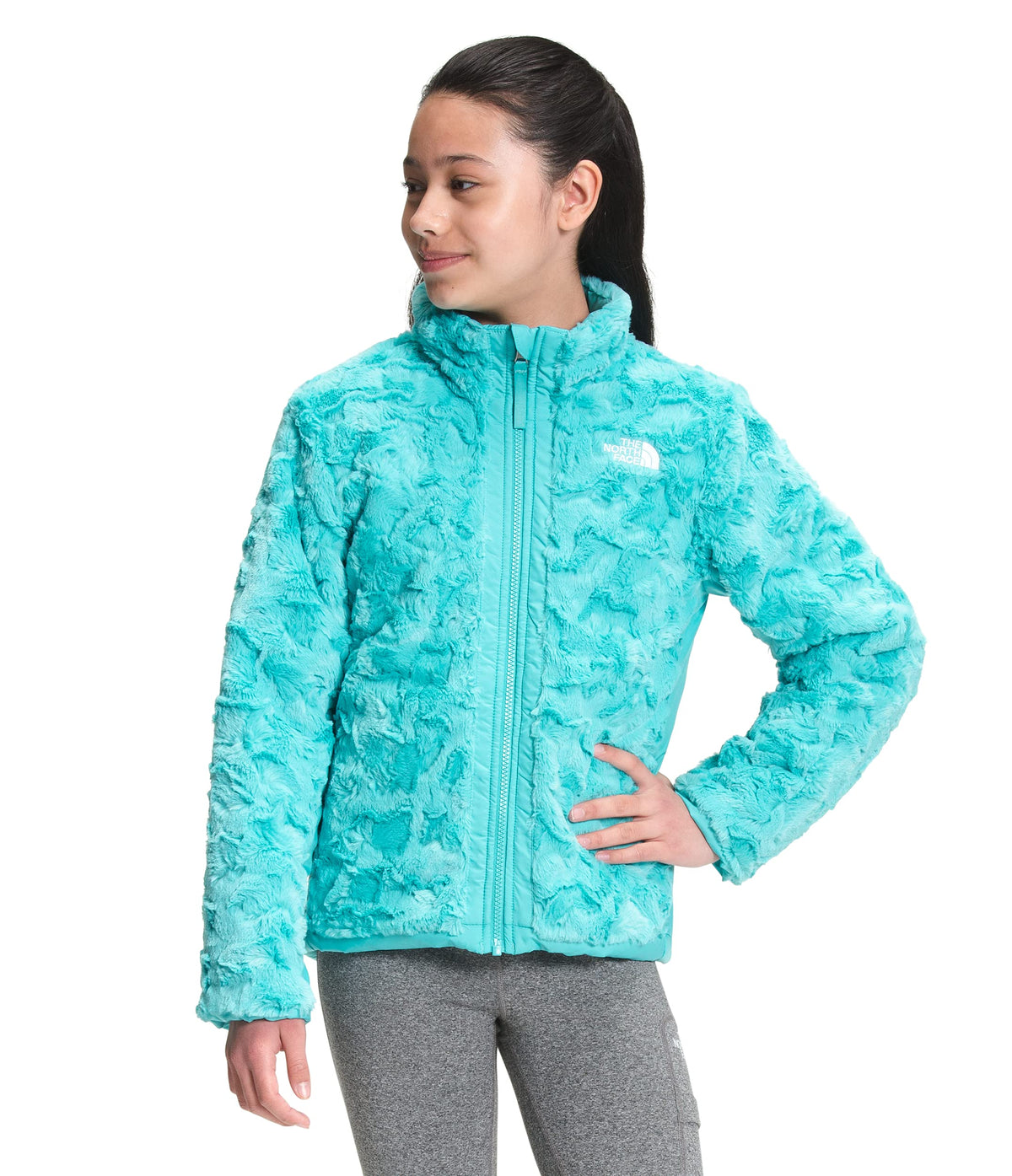The North Face Girls' Reversible Mossbud Swirl Jacket, Transantarctic Blue, XL