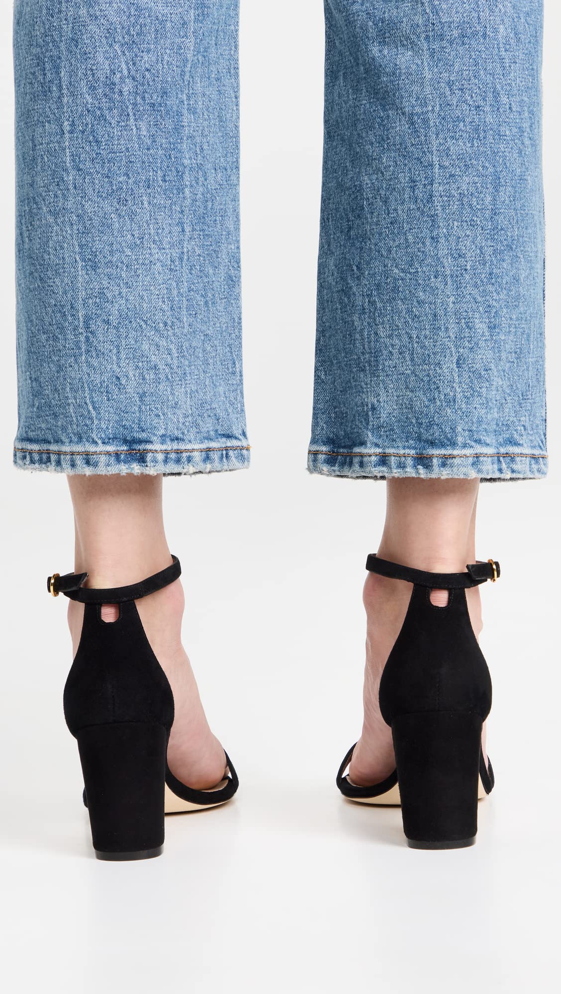 Stuart Weitzman Women's 75mm Nudist Curve Block Sandals, Black, 6.5 Medium US