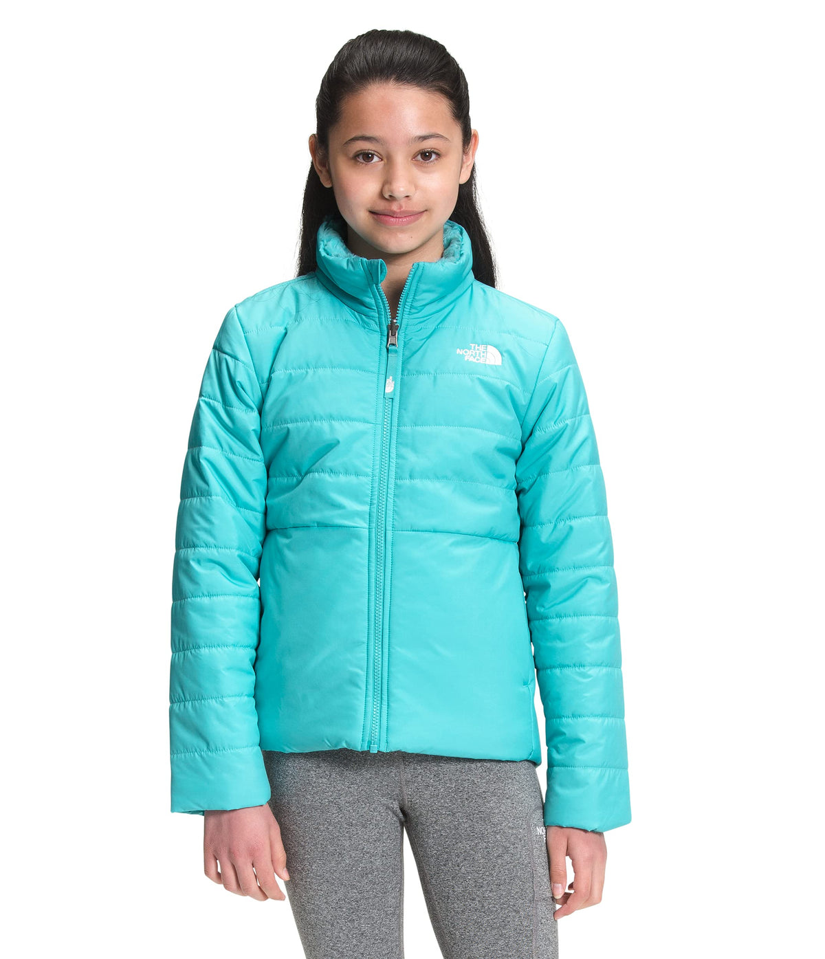 The North Face Girls' Reversible Mossbud Swirl Jacket, Transantarctic Blue, XL