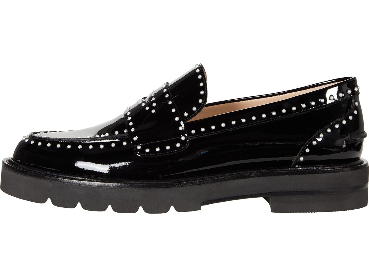 Stuart Weitzman Womens Parker Lift Mini Pearl Loafer Black 8 M
